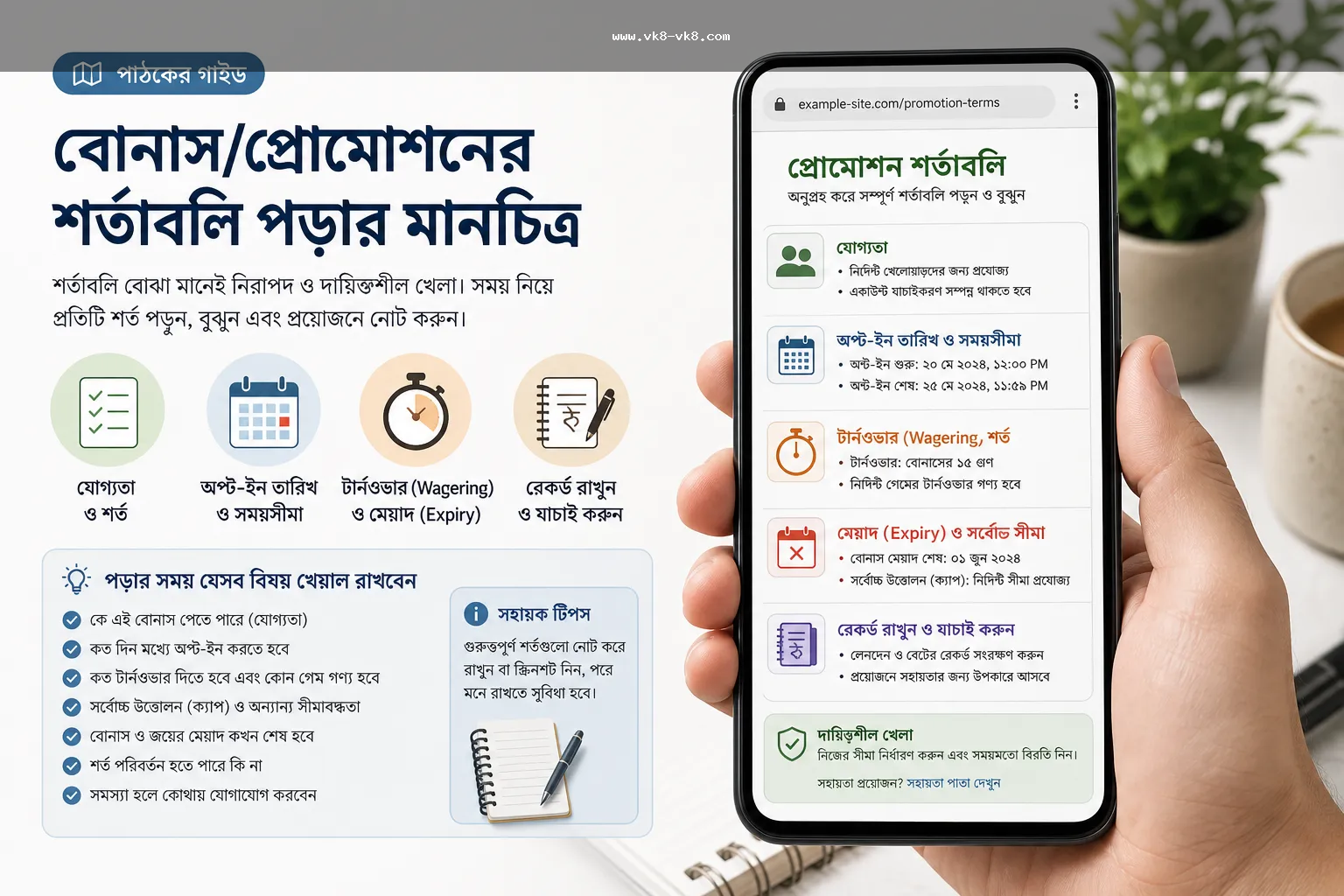 VK8 bonus terms reading checklist for Bangladesh users