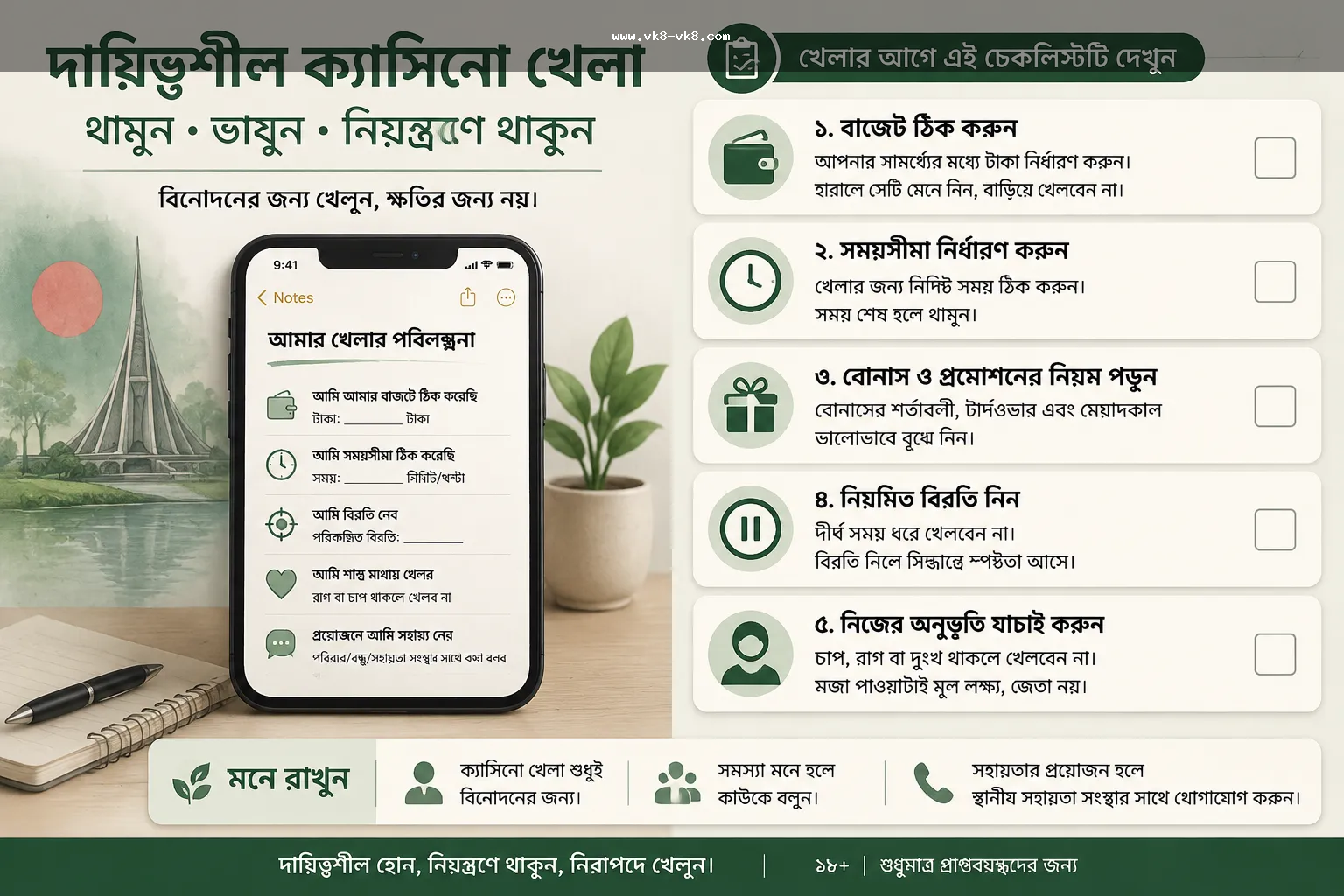 casino session budget time limit এবং bonus terms risk pause checklist visual