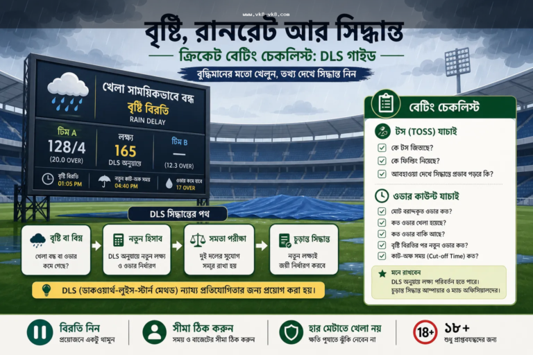 VK8 Cricket Betting Checklist: Toss, Rain, Odds Movement ও Settlement Risk