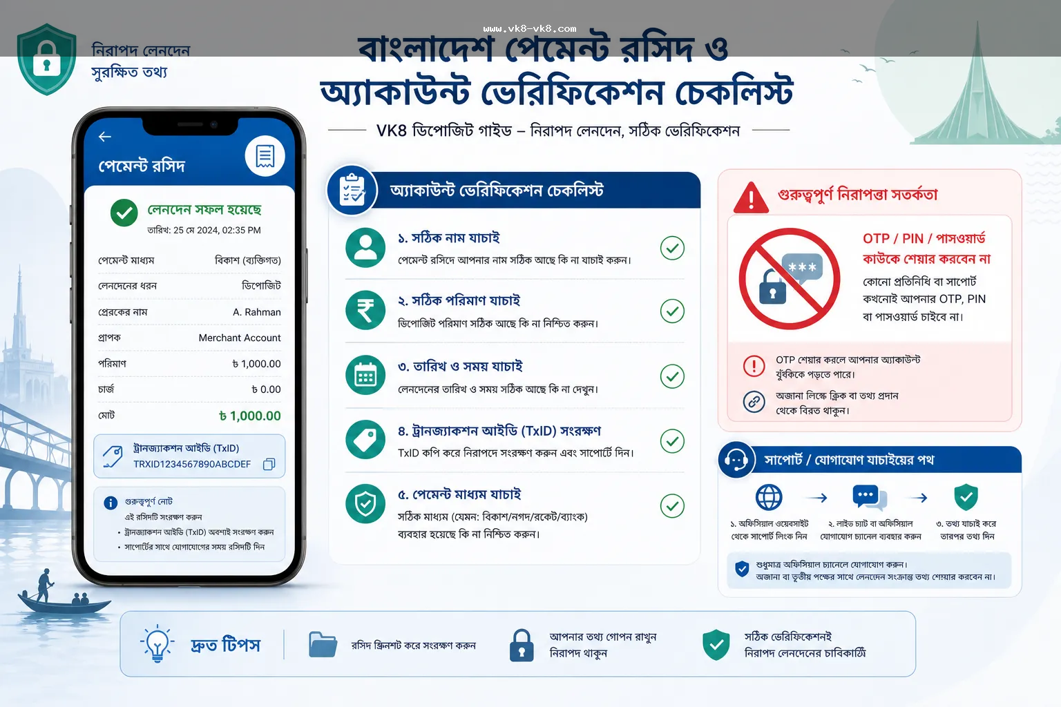 VK8 payment receipt and account verification checklist