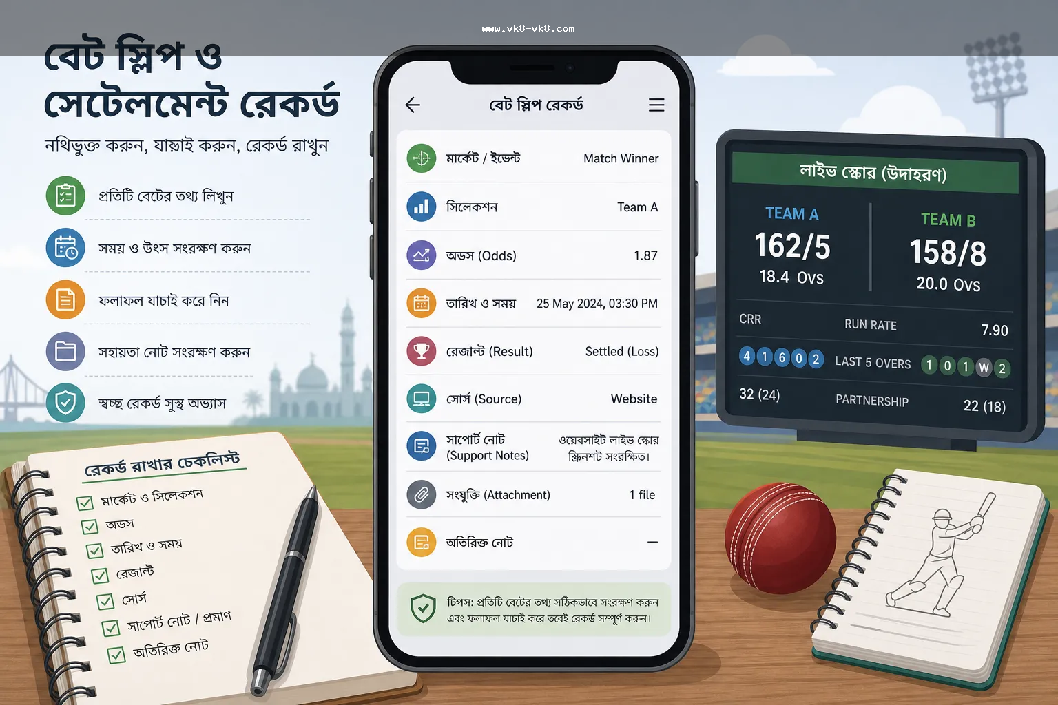 VK8 sports betting bet slip settlement and support record checklist
