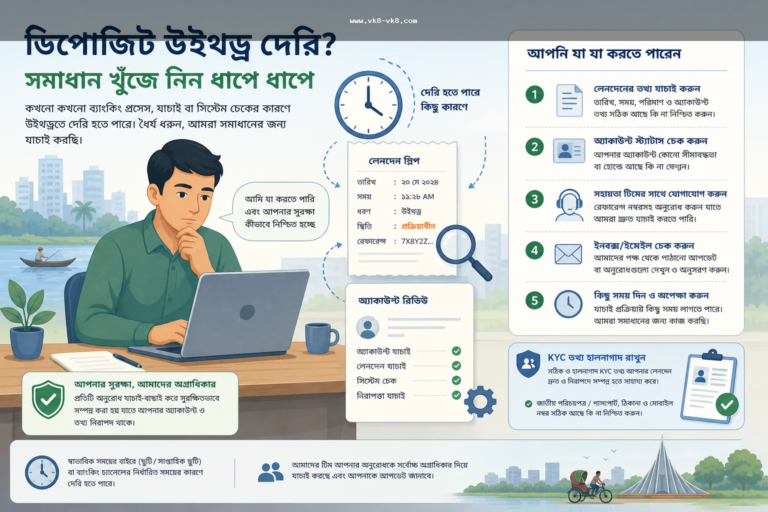 VK8 Deposit / Withdrawal Problem হলে কী দেখবেন: Reference, Receiver, KYC ও Delay Checklist