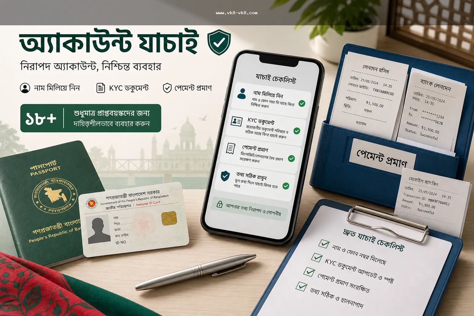 VK8 account verification name phone KYC match checklist for Bangladesh users