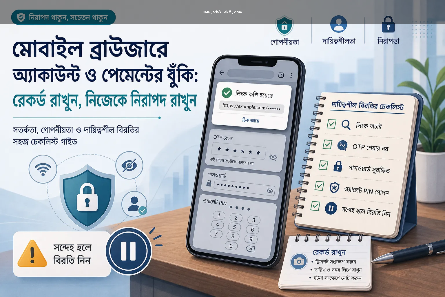 VK8 mobile browser account payment risk and recordkeeping checklist
